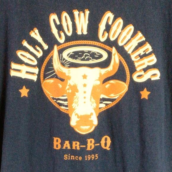 Holy Cow Cookers Bar-B-Q Texas T Shirt Navy Blue Large - Picture 2 of 4